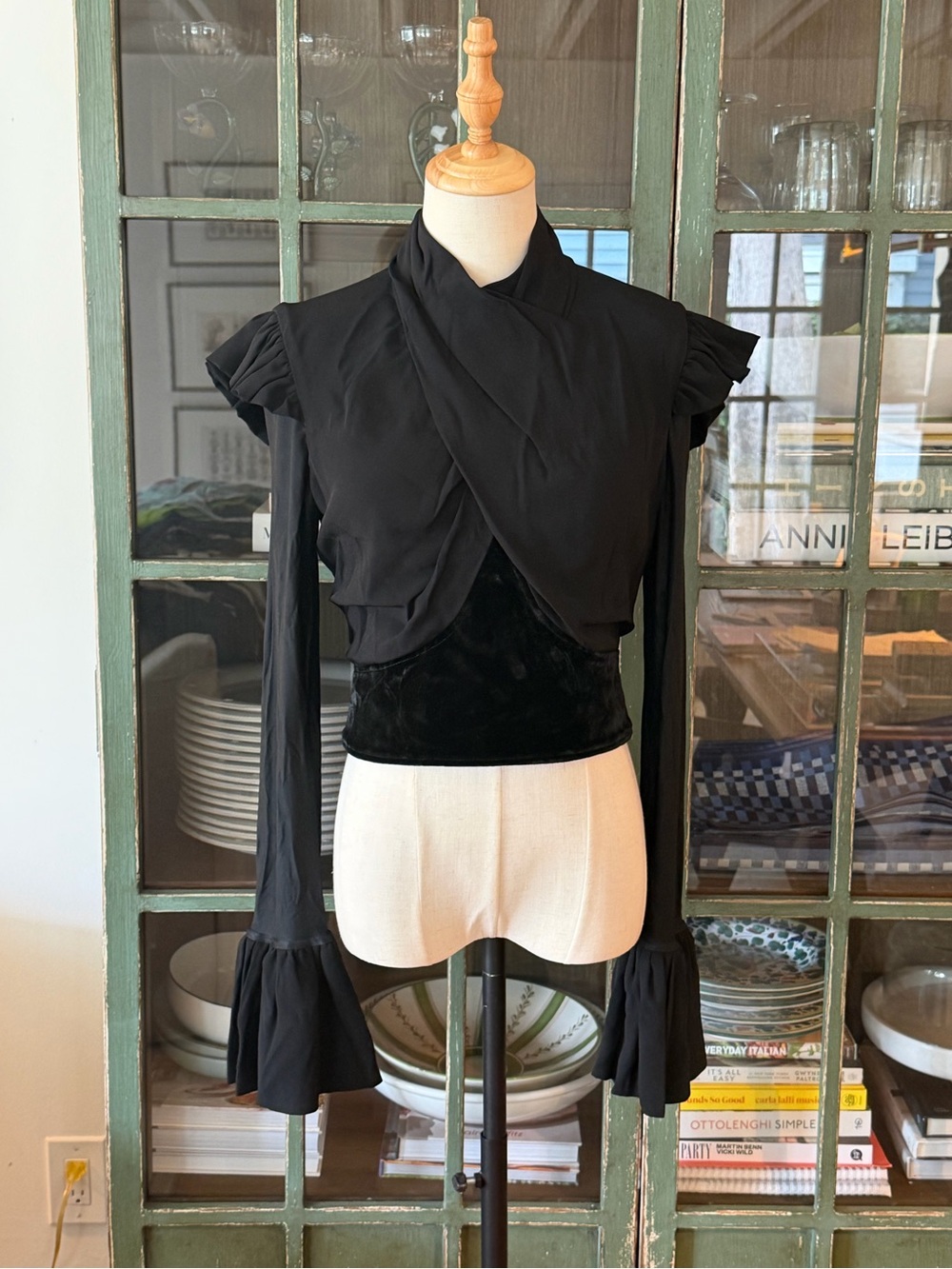 Paco Rabanne Black Draped Velvet Evening Top NWT FR 38